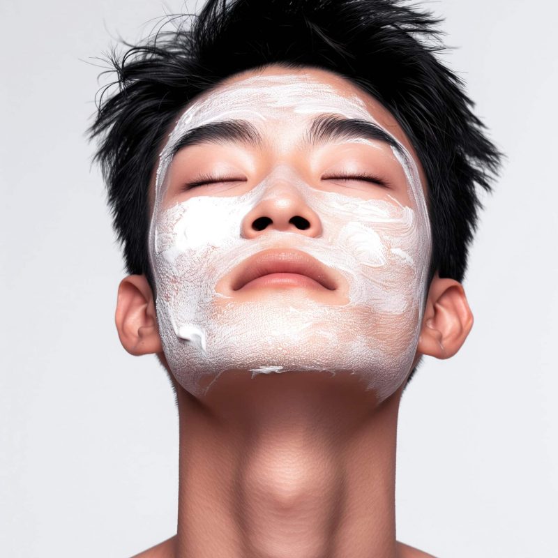 Image of a male receiving a beauty treatment mask from an esthetician.
