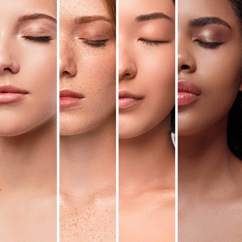 4 woman with various skin tones relaxed from esthetics treatment.